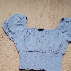 Ambiance Light Blue Eyelet Puff Sleeve Top
